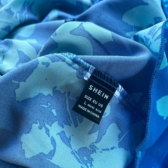 Shein Breezaya Floral Print Ruffle Hem Smock Dress - V Neck - Women's Size Lg - Picture 3 of 3